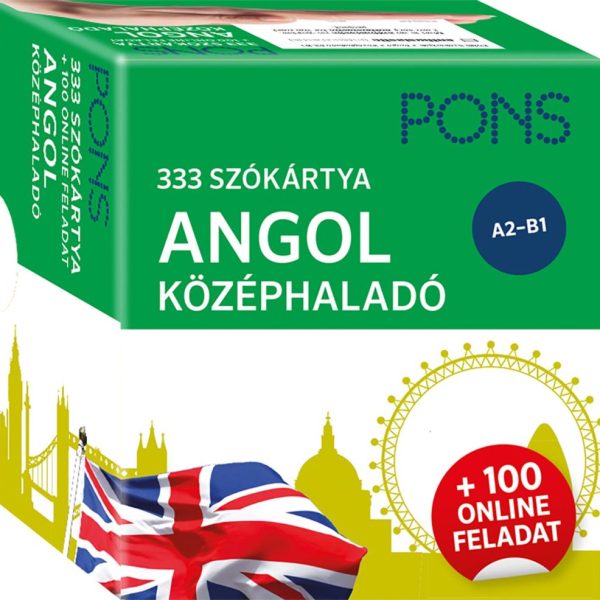 333 SZÓKÁRTYA - ANGOL KÖZÉPHALADÓ A2-B1 + 100 ONLINE FELADAT (PONS)