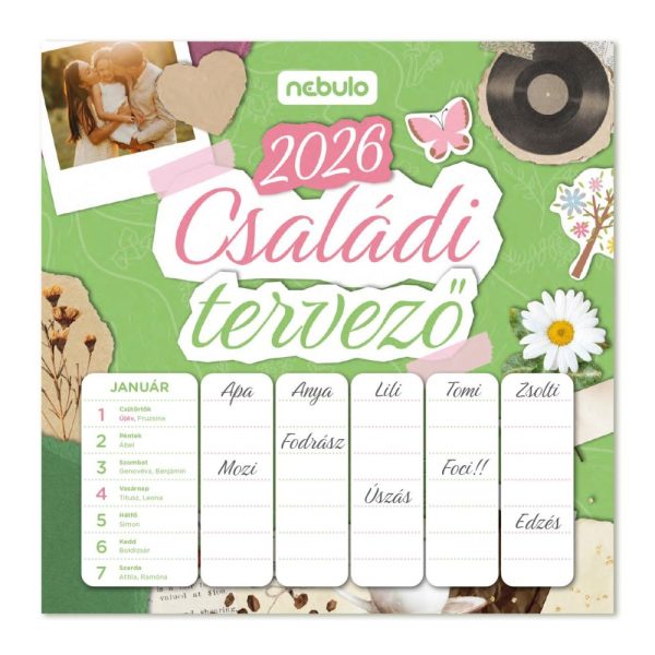 HŰTŐMÁGNESES NAPTÁR 2 HETI, JEGYZETELÉSI LEHETŐSÉGGEL 2026, CSALÁDI TERVEZŐ