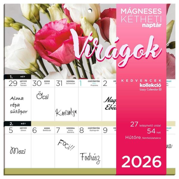 HŰTŐMÁGNESES NAPTÁR 2 HETI 2026 VIRÁGOK